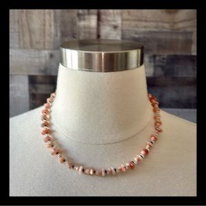 Handcrafted Sunstone Rock Quartz beaded necklace 20” boho festival earth girl